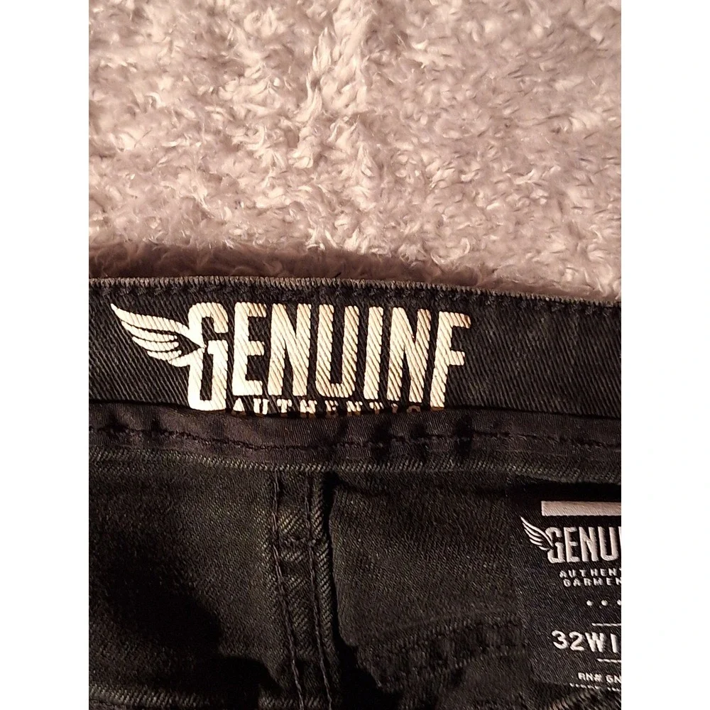 GENUINE AUTHENTIC Black Wash Jeans with Patches Slim Fit Men's 32W x 32L Grunge